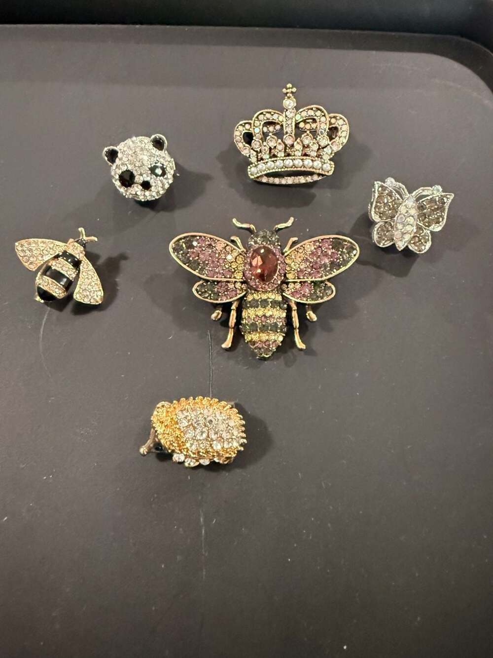 Rhinestone Brooch Lot Animal Insect Crown Assorted Set of 6